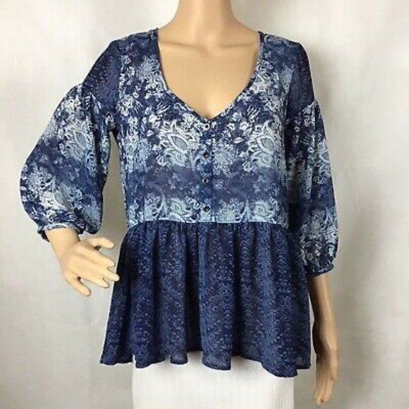 UO Ecote Sheer High Low‎ Peasant Top Blouse - Picture 1 of 6